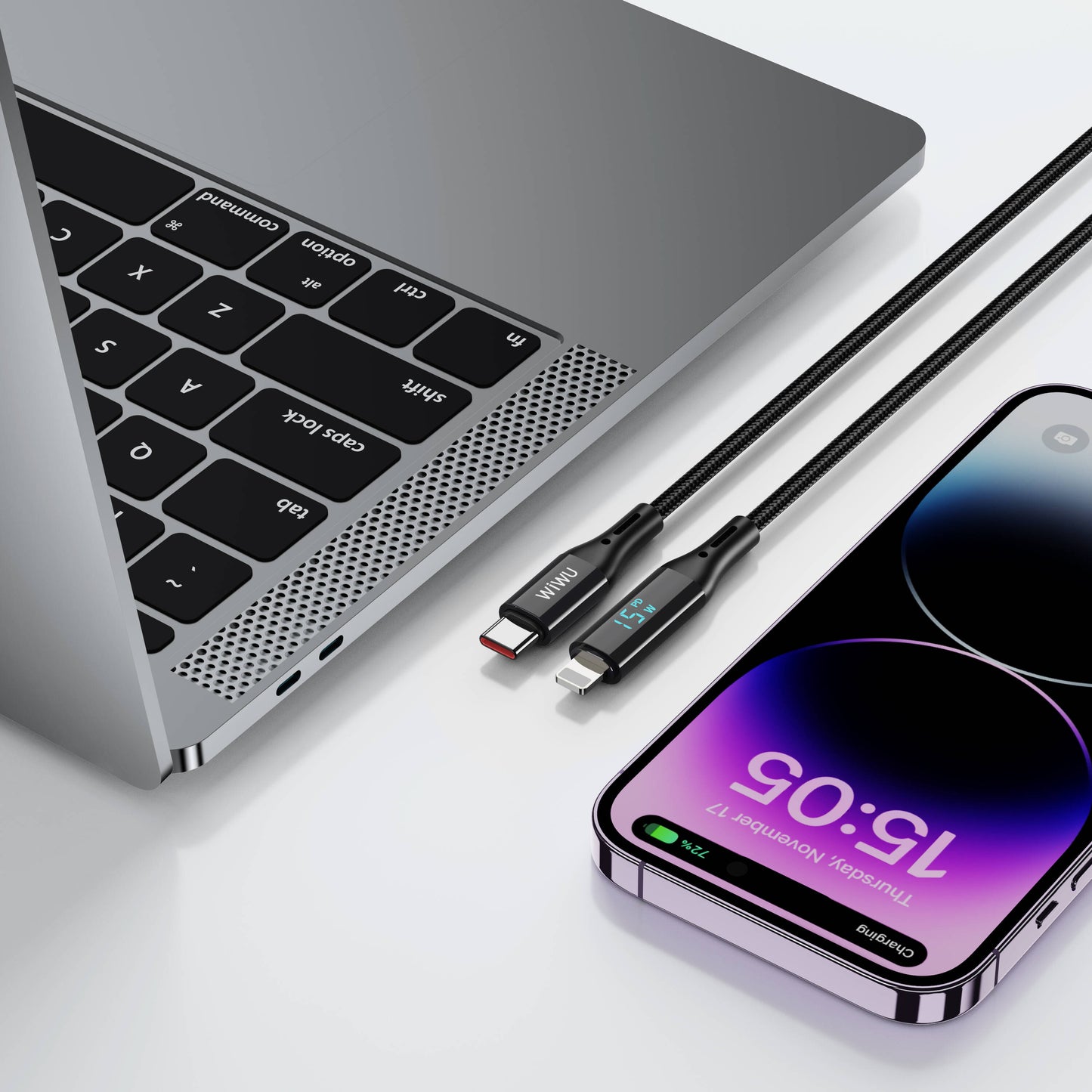 Wiwu Wi-C020 Thor Serisi 30W Hızlı Şarj Özellikli Type-C to Lightning Kablo 1.2M Gri