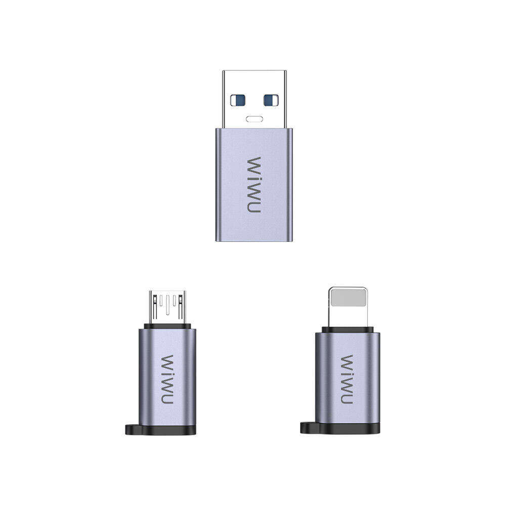 Wiwu Wi-C031 Concise Serisi 3in1 Type-C to USB-A/Micro Usb/Lightning Adaptör Paketi Gri