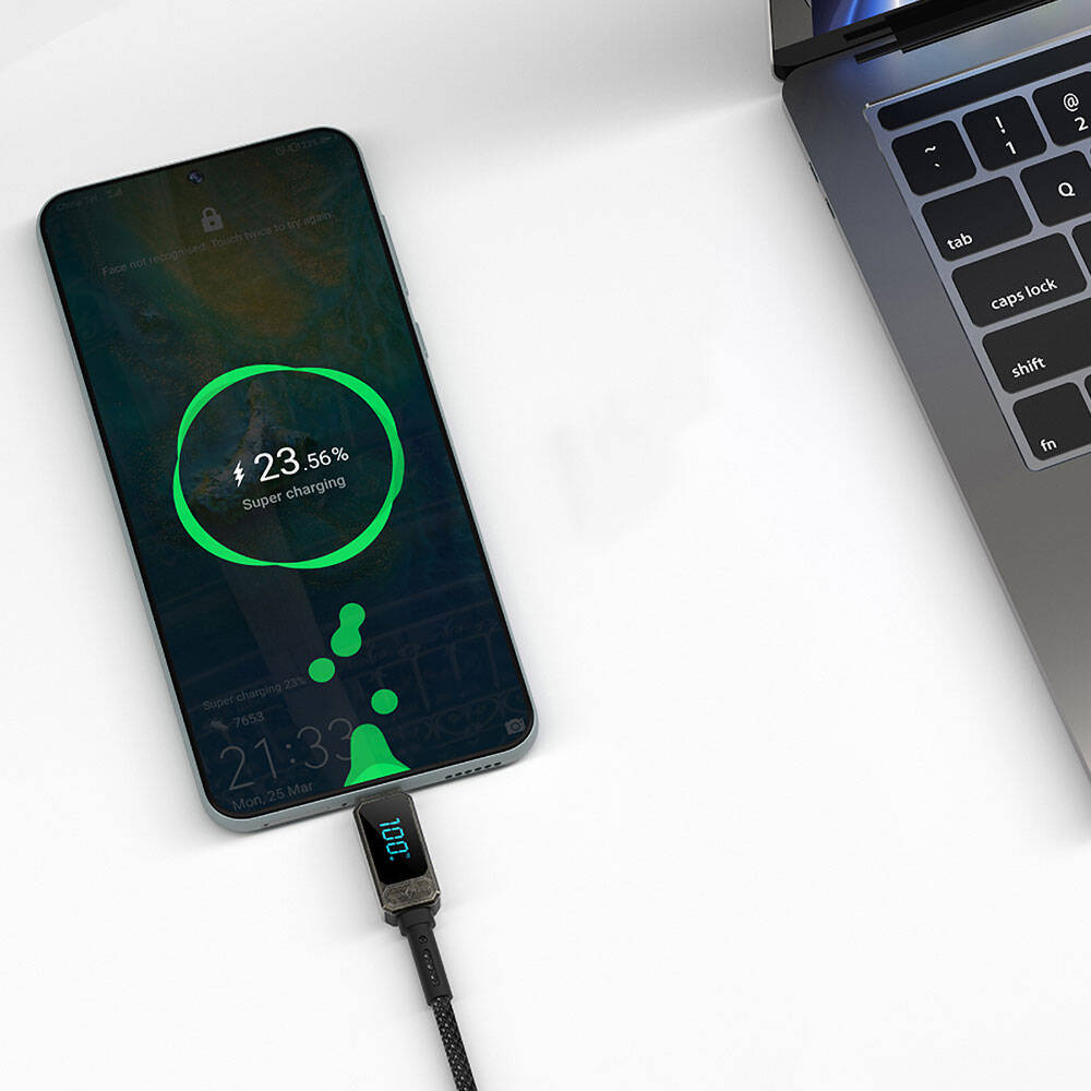 Wiwu Wi-C038 Titan Serisi Type-C to Type-C PD 100W LED Dijital Göstergeli Şarj ve Data Kablosu 1.2M Siyah