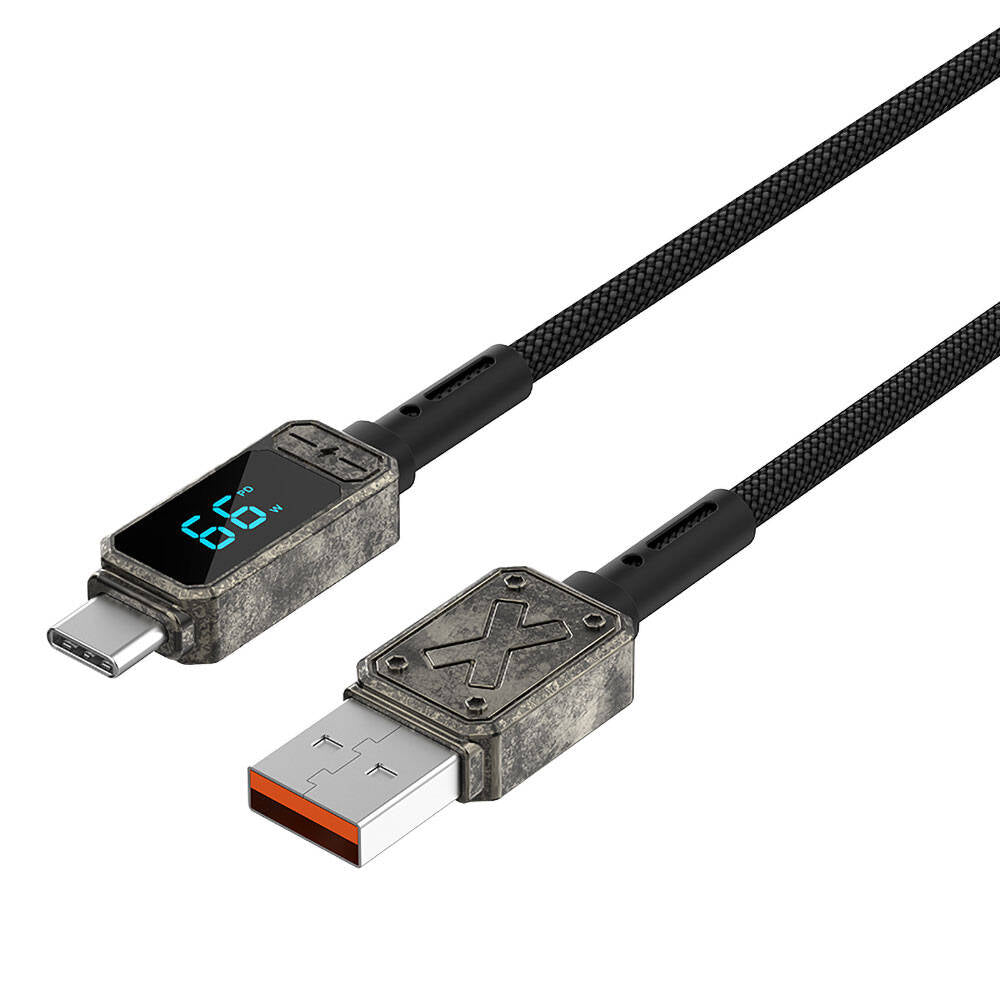Wiwu Wi-C038 Titan Serisi USB-A to Type-C 6A 66W LED Dijital Göstergeli Şarj ve Data Kablosu 1.2M Krem