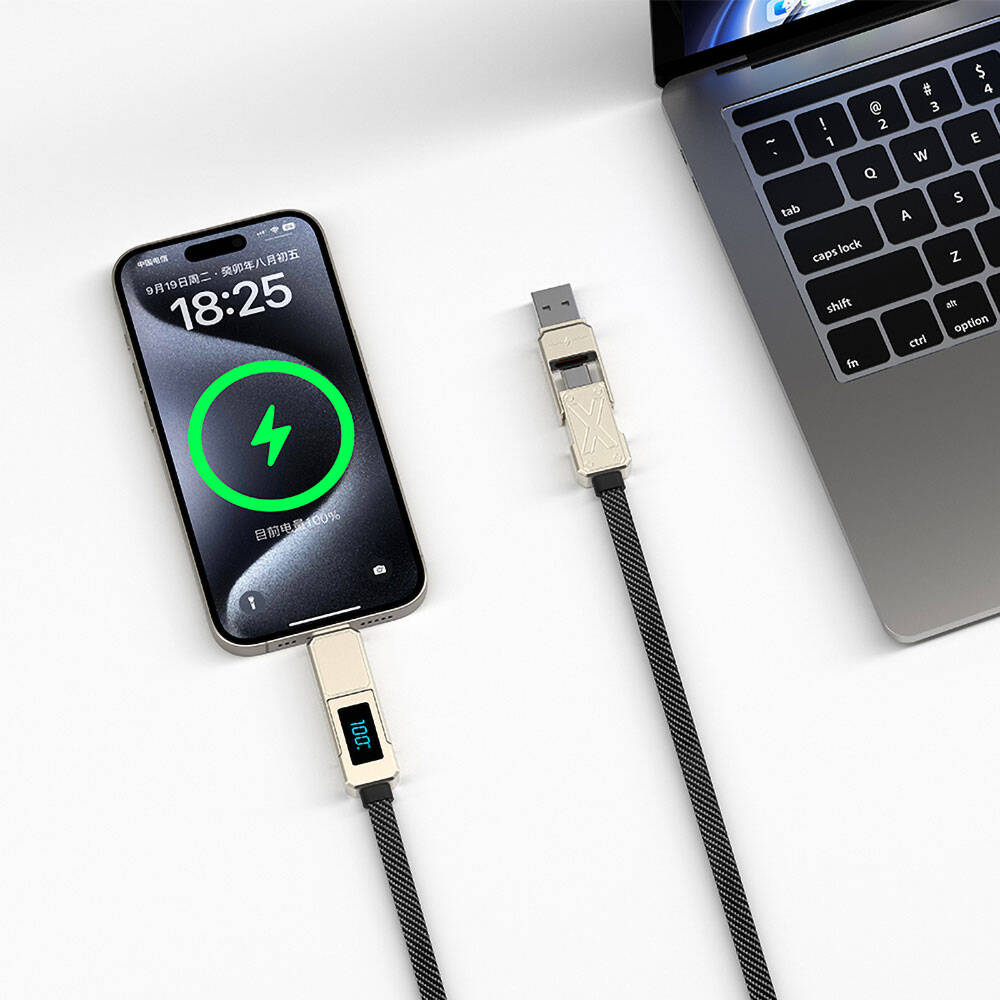 Wiwu Wi-C039 Titan Serisi 4in1 A+C to C+L LED Dijital Göstergeli Şarj ve Data Kablosu 1.5M Titanyum