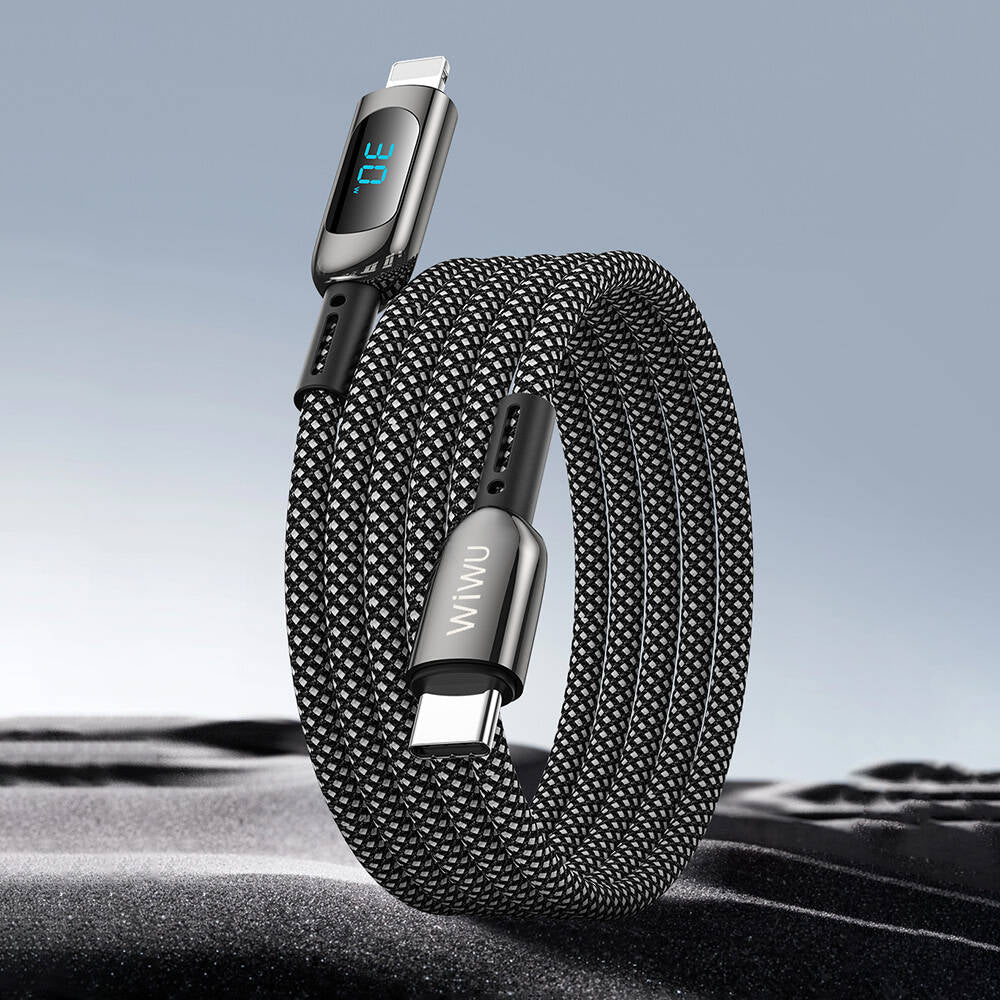 Wiwu Wi-C041 MagQ Çinko Alaşımlı Type-C to Lightning Hızlı Şarj Özellikli Data ve Şarj Kablosu 30W Siyah