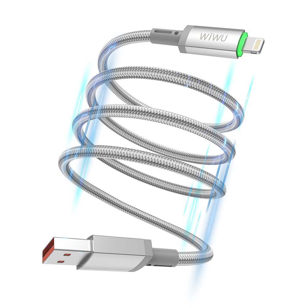 Wiwu Wi-C081 Maglink Serisi Işıklı Magnetik USB-A to Lightning Işıklı Hızlı Şarj Özellikli Data ve Şarj Kablosu 1M Gri