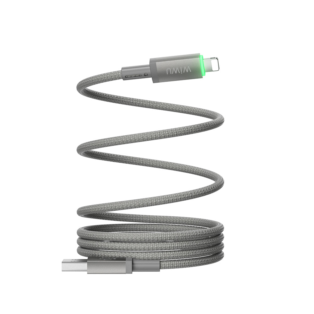 Wiwu Wi-C081 Maglink Serisi Işıklı Magnetik USB-A to Lightning Işıklı Hızlı Şarj Özellikli Data ve Şarj Kablosu 1M Gri