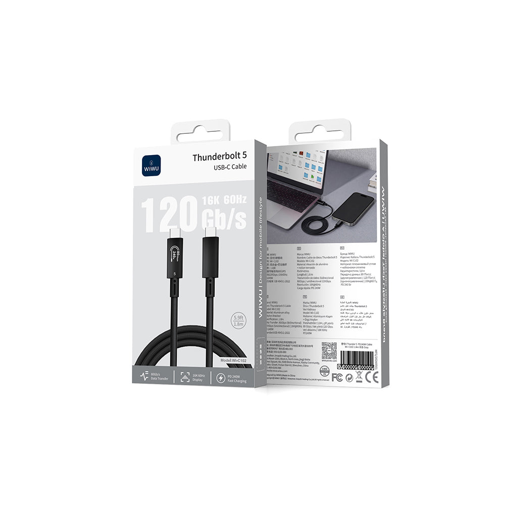 Wiwu Wi-C102 Type-C to Type-C Thunderbolt 5 Kablo 16K Ultra HD 240W 180cm