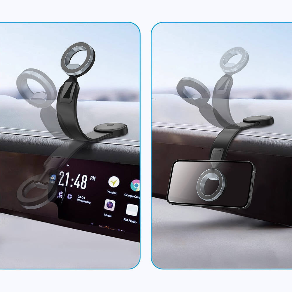 Wiwu Wi-CH053 Mago Serisi Magnetik Magsafe Uyumlu Bükülebilen Eğimi ve Düz Zemin Araç Telefon Tutacağı Siyah