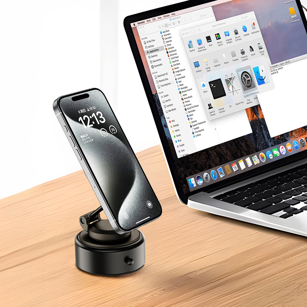 Wiwu Wi-CH056 Type-C Portlu Elektrikli Vakum Özellikli Magnetik Telefon Tutucu Siyah