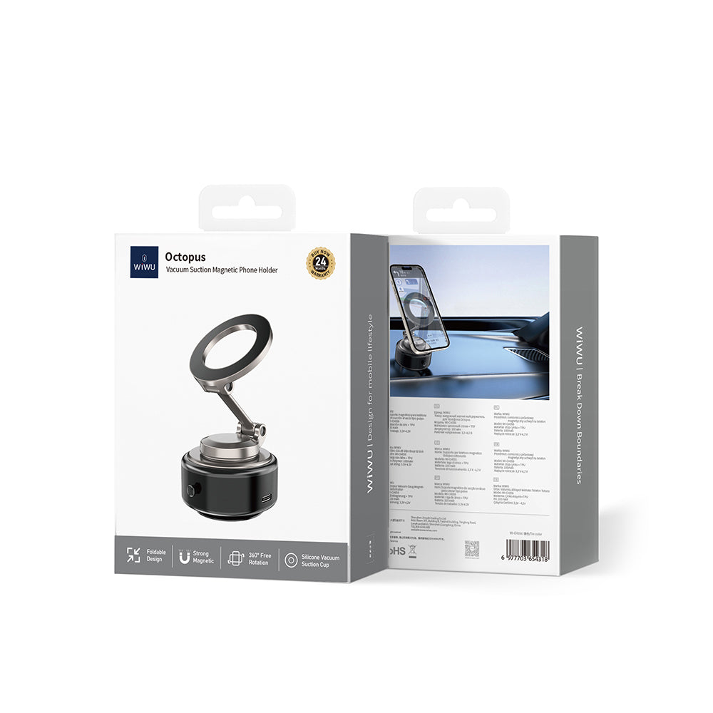 Wiwu Wi-CH056 Type-C Portlu Elektrikli Vakum Özellikli Magnetik Telefon Tutucu Siyah