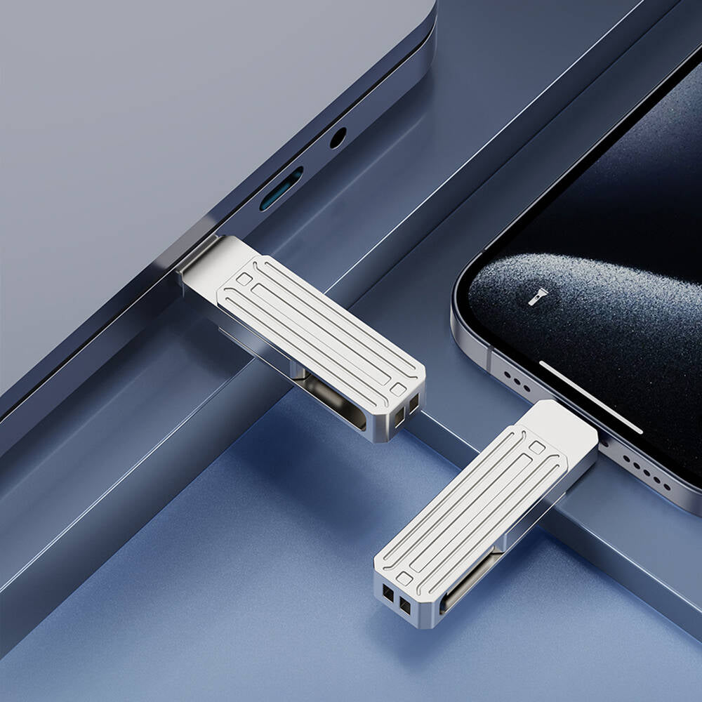 Wiwu Wi-FD001 3in1 USB3.2 Sürücü Disk USB-A + Lightning + Type-C OTG 128 GB Gümüş