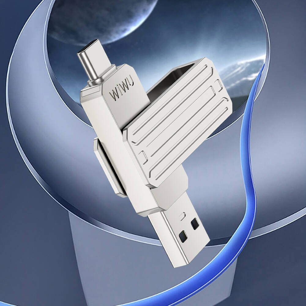 Wiwu Wi-FD001 3in1 USB3.2 Sürücü Disk USB-A + Lightning + Type-C OTG 256 GB Gümüş