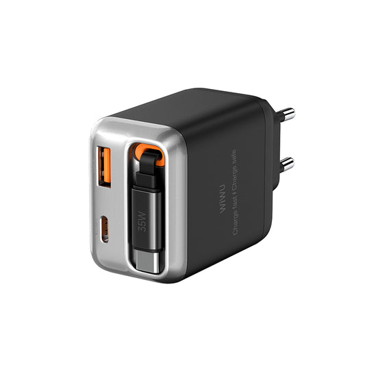 Wiwu Wi-G029 Helix Serisi GaN Teknolojili Hızlı Şarj Başlığı USB-A to Type-C PD 35W Type-C Kablolu Şarj Seti