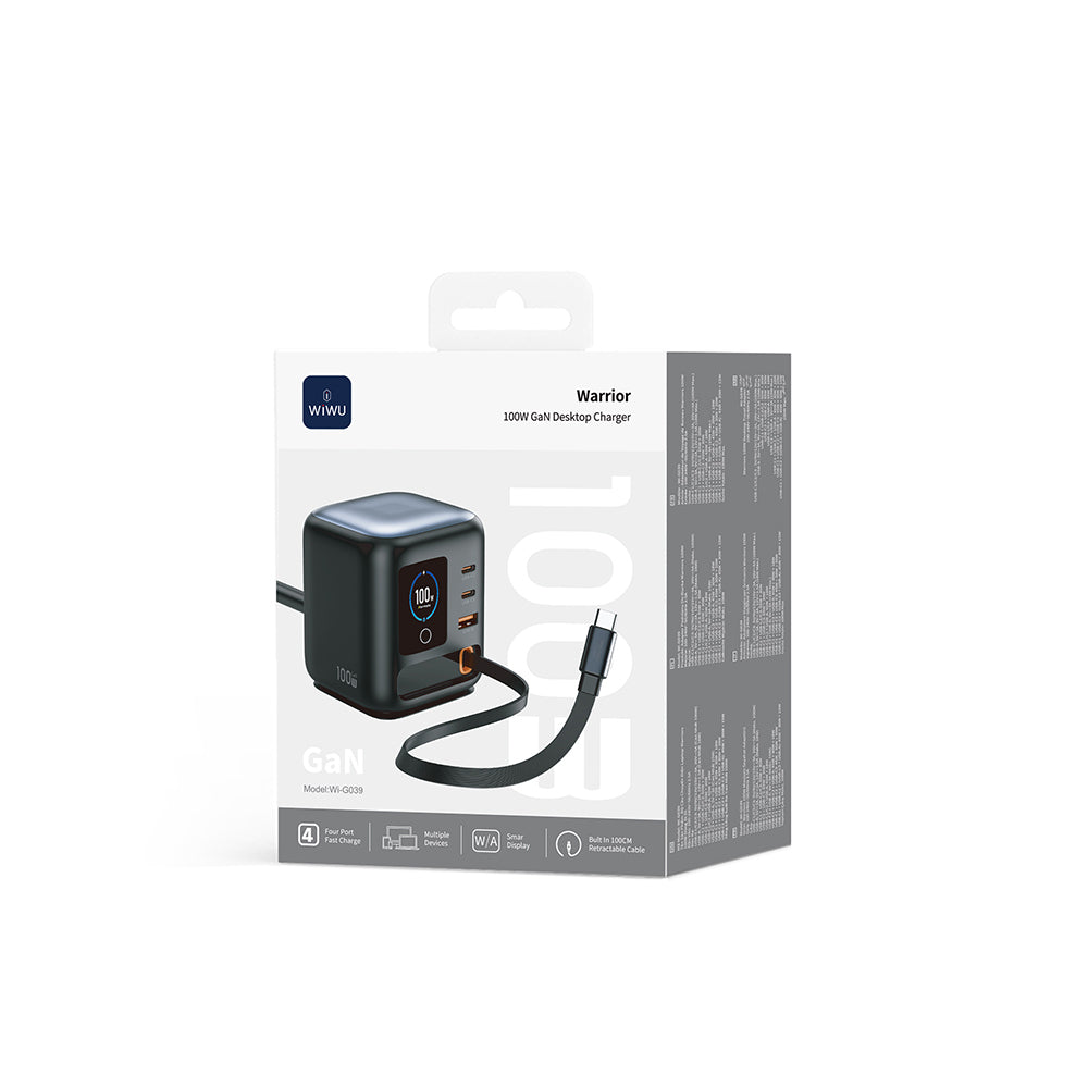 Wiwu Wi-G039 GaN Teknolojili Type-C Kablolu 4 Portlu Masaüstü Şarj İstasyonu 100W