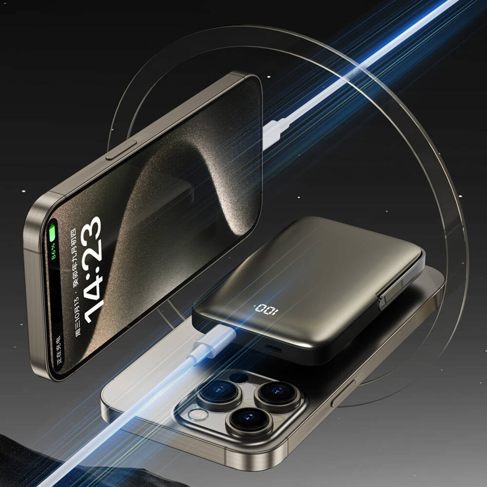 Wiwu Wi-P018 Elite Serisi Led Ekranlı Magsafe Powerbank Wireless 15W 10000mAh Siyah