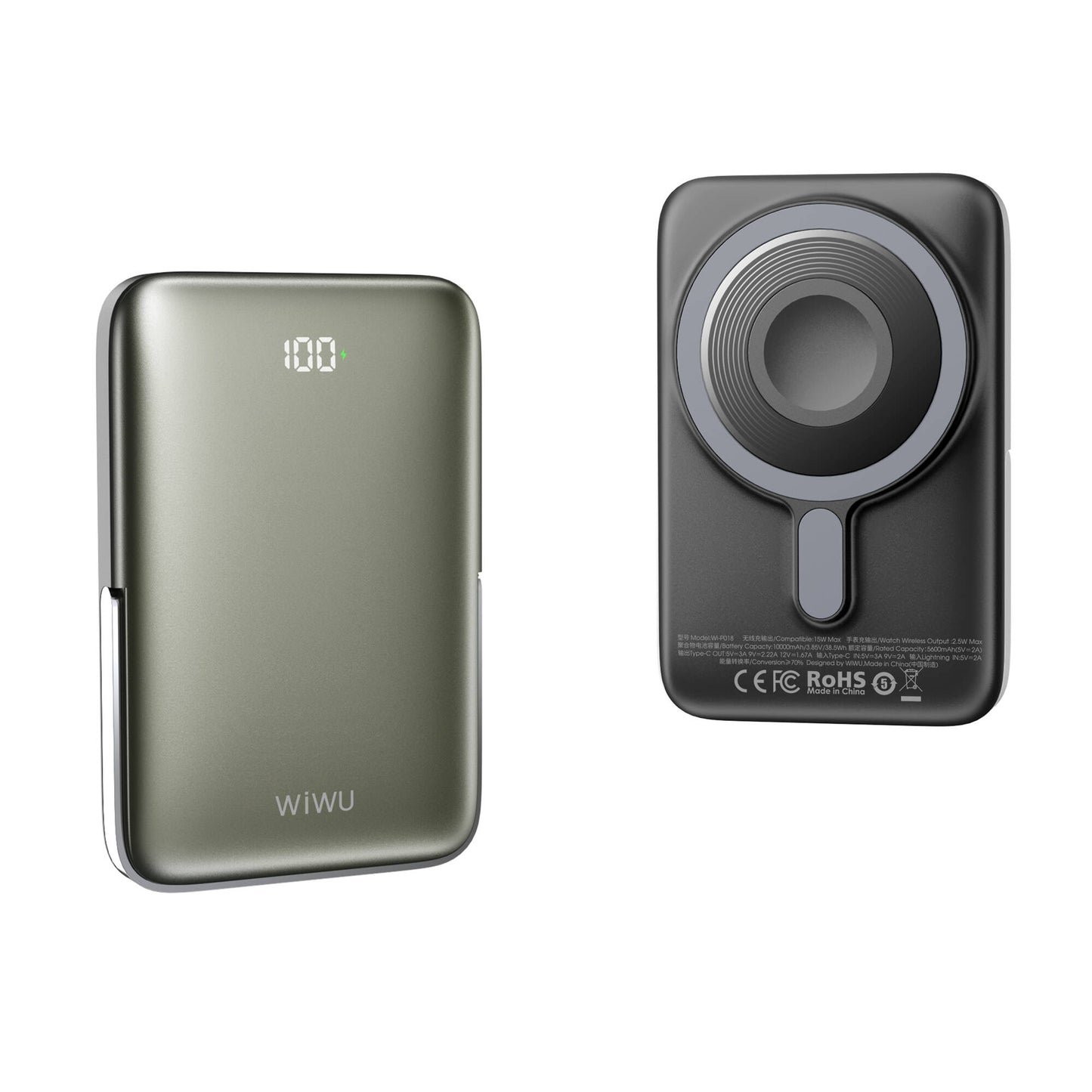 Wiwu Wi-P018 Elite Serisi Led Ekranlı Magsafe Powerbank Wireless 15W 10000mAh Gri