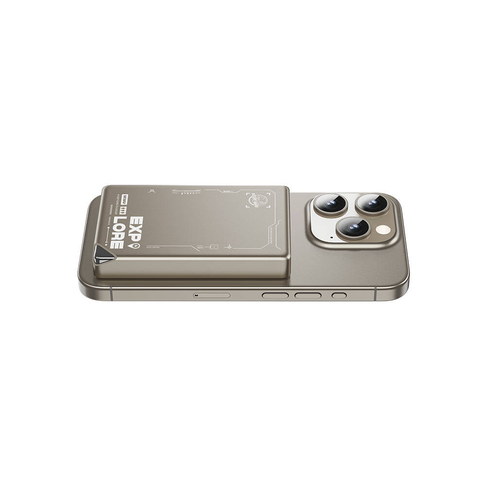 Wiwu Wi-P020 Ultra-Thin Explore Serisi Led Göstergeli Wireless Magsafe Powerbank 15W 10000mAh Titanyum-Gold