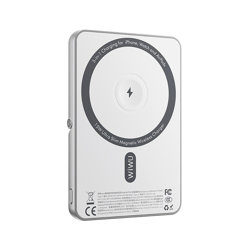 Wiwu Wi-P034 Dijital LED Göstergeli Standlı Kablosuz Powerbank 5000mAh 15W Gümüş