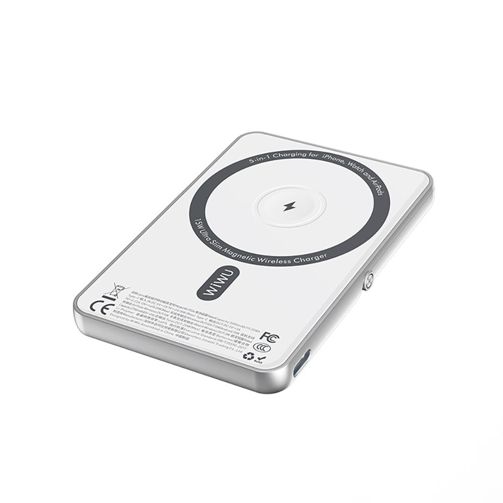 Wiwu Wi-P034 Dijital LED Göstergeli Standlı Kablosuz Powerbank 5000mAh 15W Gümüş