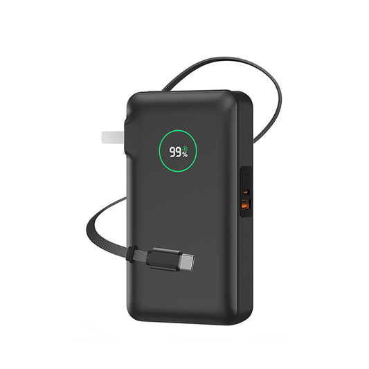 Wiwu Wi-P049 Noble Serisi Type-C Kablolu Dijital LED Göstergeli Powerbank PD 35W 10000mAh Beyaz