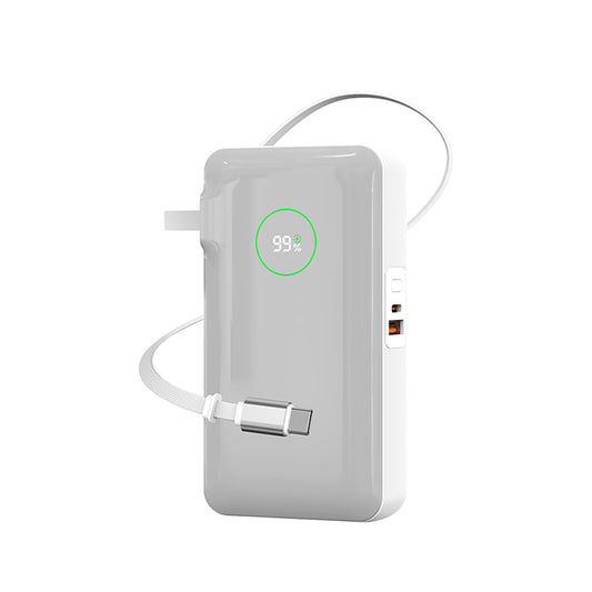 Wiwu Wi-P049 Noble Serisi Type-C Kablolu Dijital LED Göstergeli Powerbank PD 35W 10000mAh Gri