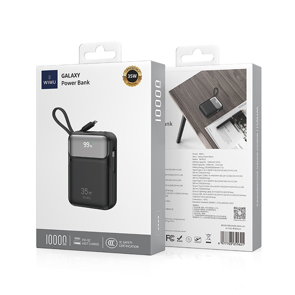Wiwu Wi-P052 Galaxy Serisi Type-C Lightning Çıkışlı Taşınabilir Powerbank PD 35W 10000mAh Siyah