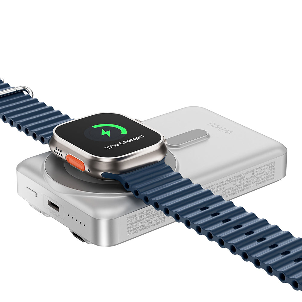 Wiwu Wi-P056 Taşınabilir Wireless Şarj ve PD Hızlı Şarj Özellikli Powerbank 15W 10000mAh Gri