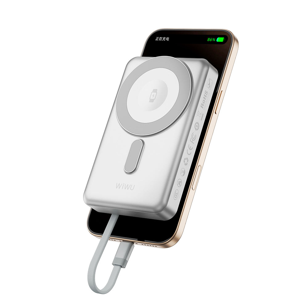 Wiwu Wi-P056 Taşınabilir Wireless Şarj ve PD Hızlı Şarj Özellikli Powerbank 15W 10000mAh Gri