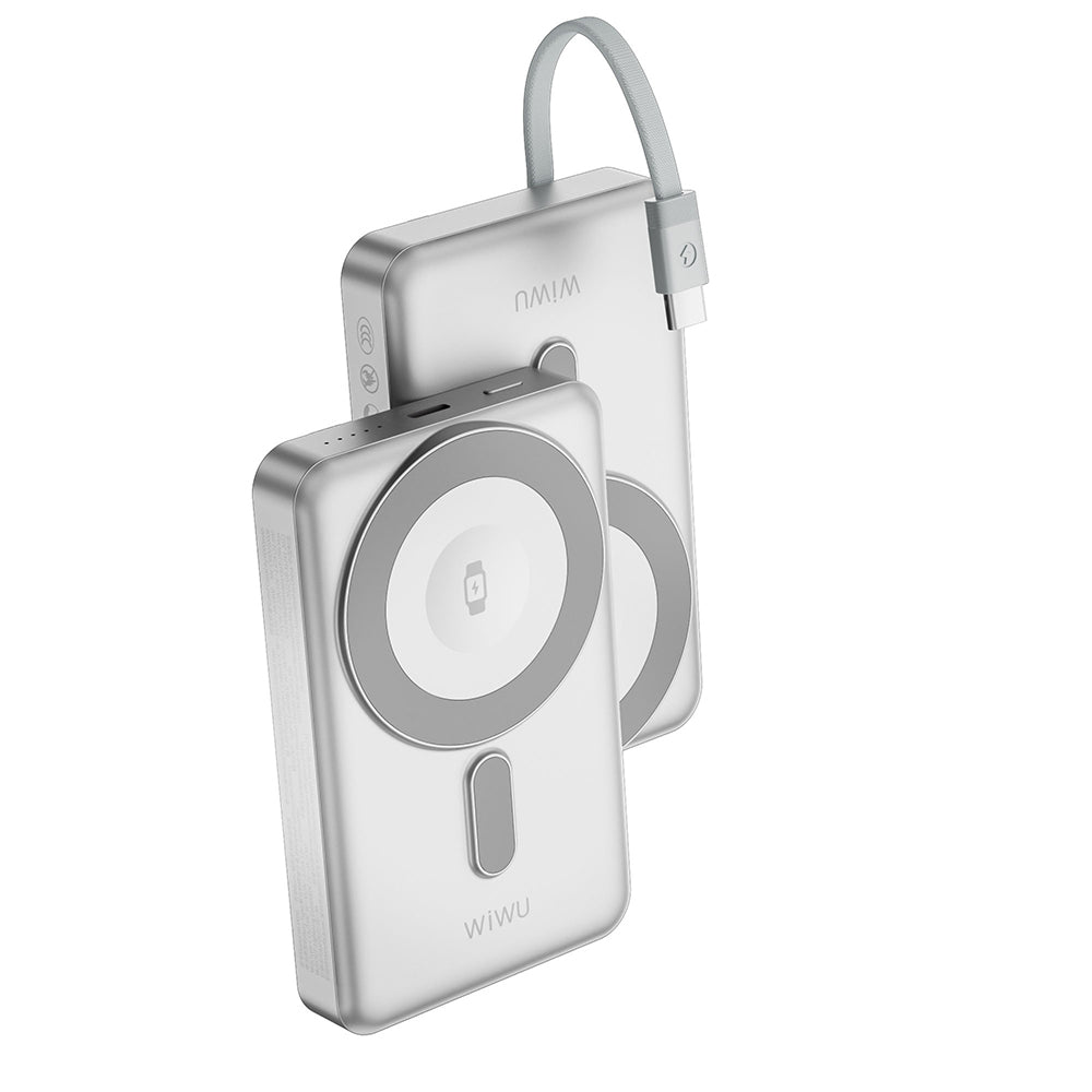 Wiwu Wi-P056 Taşınabilir Wireless Şarj ve PD Hızlı Şarj Özellikli Powerbank 15W 10000mAh Gri