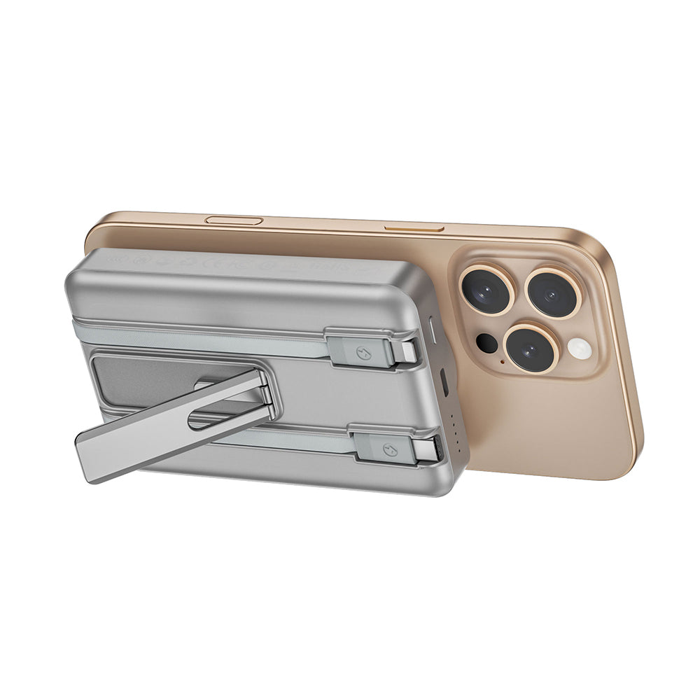 Wiwu Wi-P056 Taşınabilir Wireless Şarj ve PD Hızlı Şarj Özellikli Powerbank 15W 10000mAh Gri