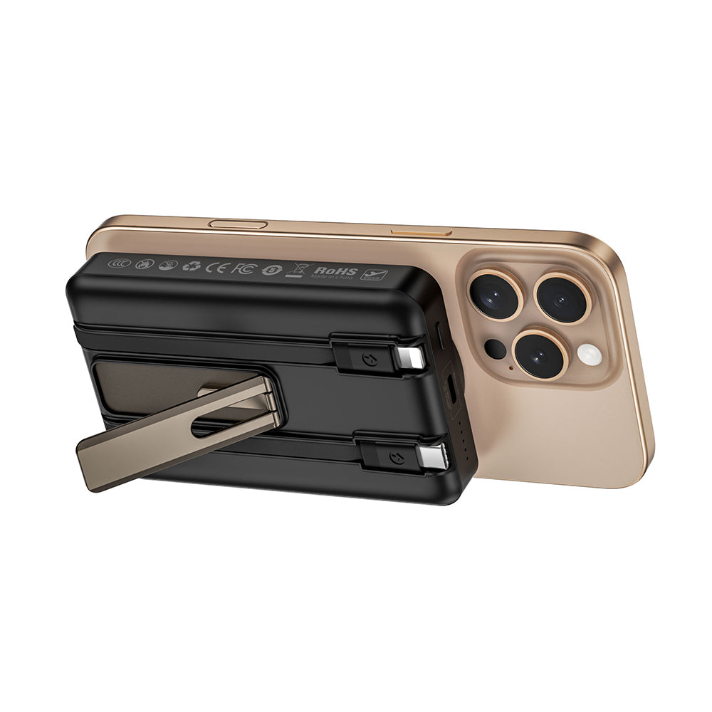 Wiwu Wi-P056 Taşınabilir Wireless Şarj ve PD Hızlı Şarj Özellikli Powerbank 15W 10000mAh Siyah