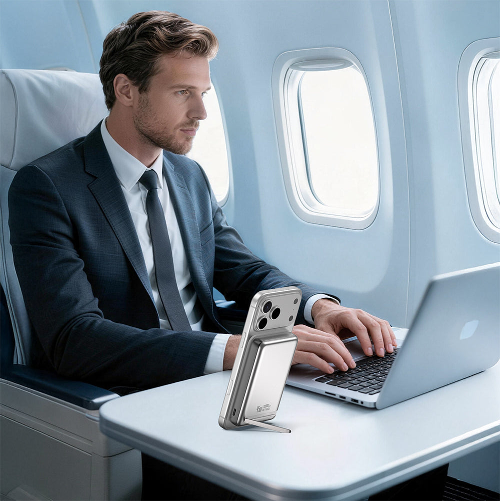 Wiwu Wi-P090 Mag Pro Serisi Qi2 Şarj Teknolojili Standlı 45W Taşınabilir M-safe Wireless Powerbank 10.000mAh