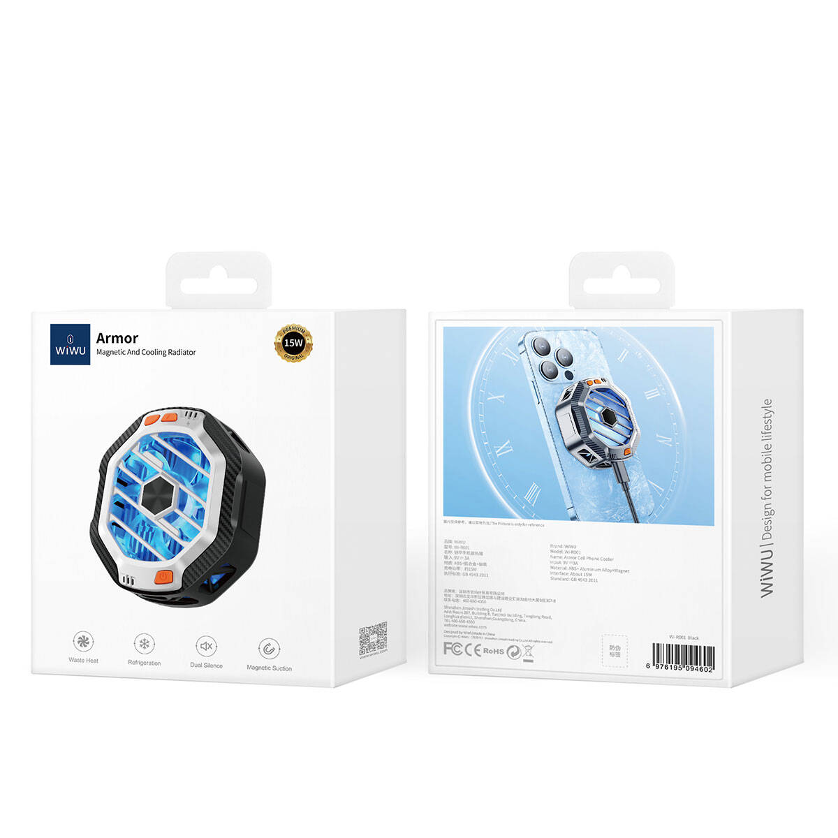 Wiwu Wi-R001 15W Magsafe Şarj Özellikli RGB Işıklı Telefon Soğutucu Fan Siyah