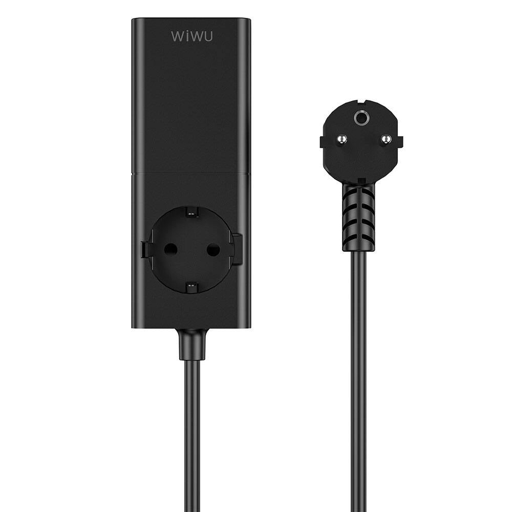 Wiwu Wi-S004 GaN Tech Çift Type-C ve Çift USB-A Girişli Priz 100W 150cm Siyah