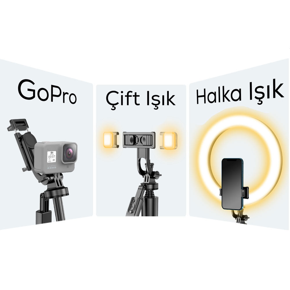 Wiwu Wi-SE005 Çok Fonksiyonlu Sabitleyici Ayrılabilir Canlı Yayın Tripod Selfie Çubuğu Siyah
