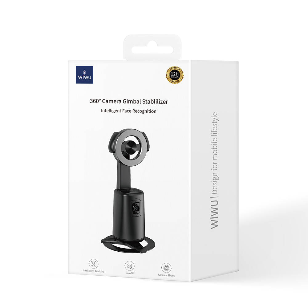 Wiwu Wi-SE010 Canlı Yayın 360° Dönebilen Akıllı Yüz Tanıma Takip Özellikli Magnetik Gimbal Sabitleyici Stand Siyah