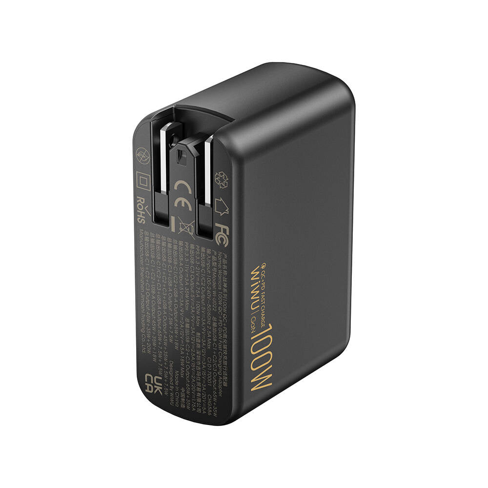 Wiwu Wi-U022W Warrior Serisi GaN Teknolojili 100W QC+PD Universal Hızlı Şarj Başlığı Siyah