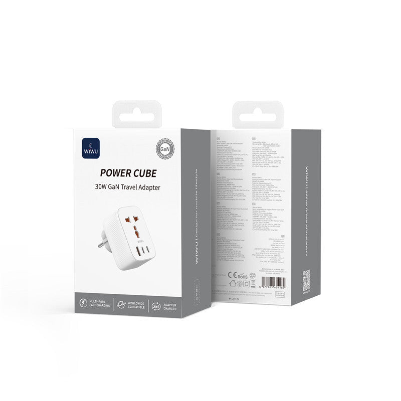 Wiwu Wi-UA008 GaN Tech PD Hızlı Şarj Özellikli Seyahat Şarj Başlığı 30W Beyaz