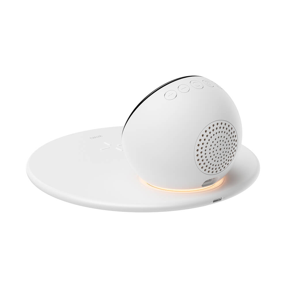 Wiwu Wi-W017 Kablosuz Şarj Standlı Çift Alarmlı Dijital Saatli Bluetooth Speaker Hoparlör Beyaz
