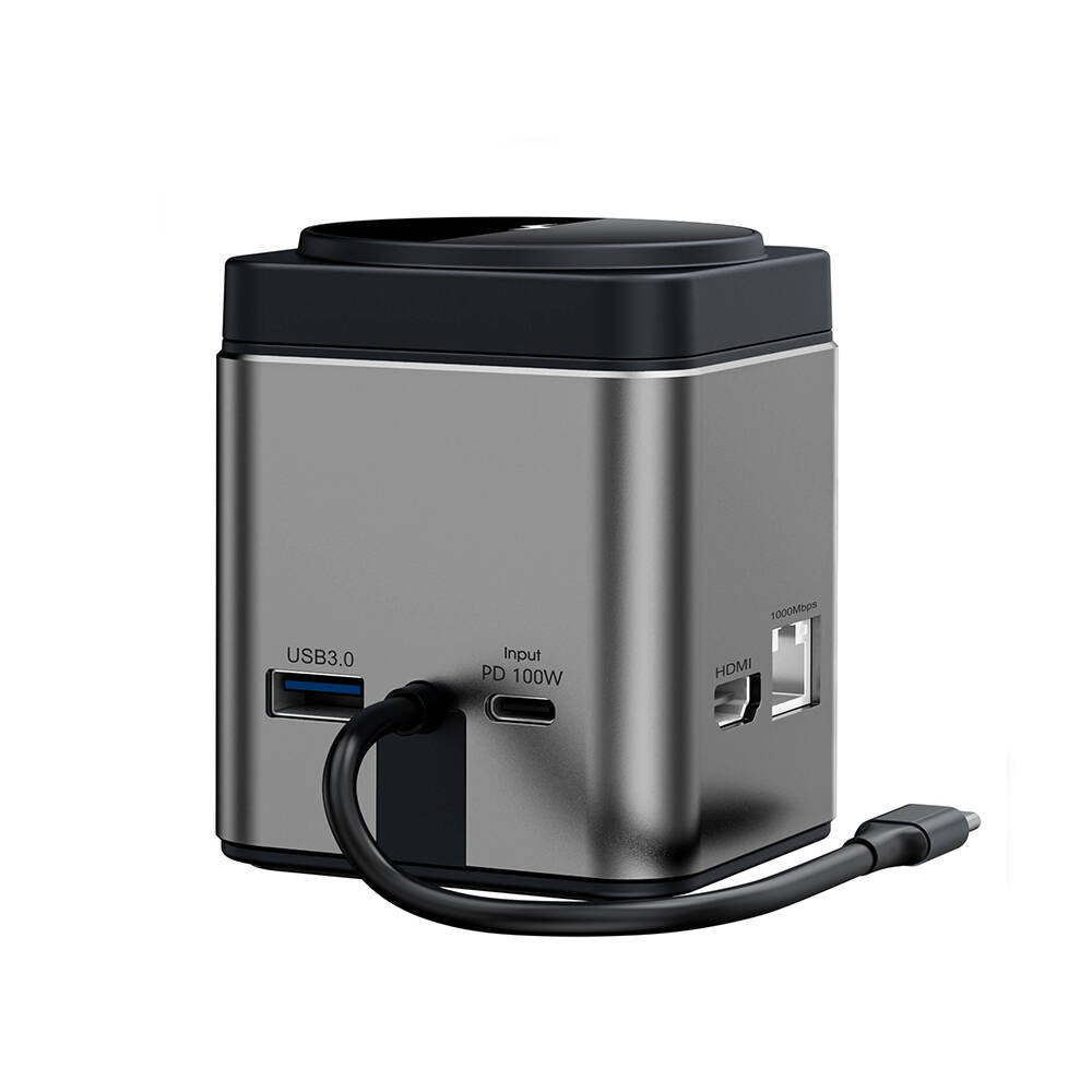 Wiwu Wi-W025 9in1 Magsafe Şarj Özellikli Type-C Hub PD 100W USB 3.0 SD/TF HDMI RJ45 Gri