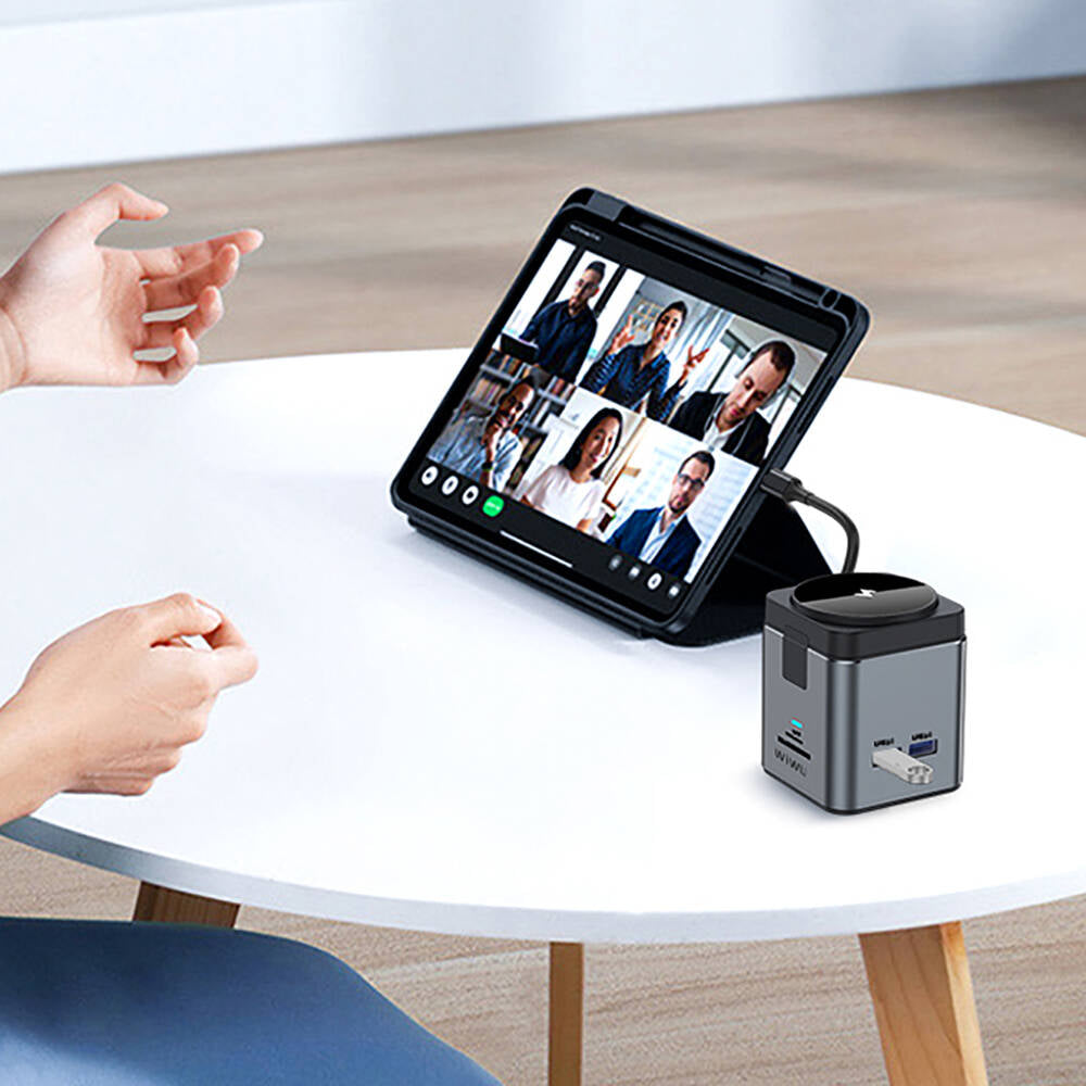 Wiwu Wi-W025 9in1 Magsafe Şarj Özellikli Type-C Hub PD 100W USB 3.0 SD/TF HDMI RJ45 Gri