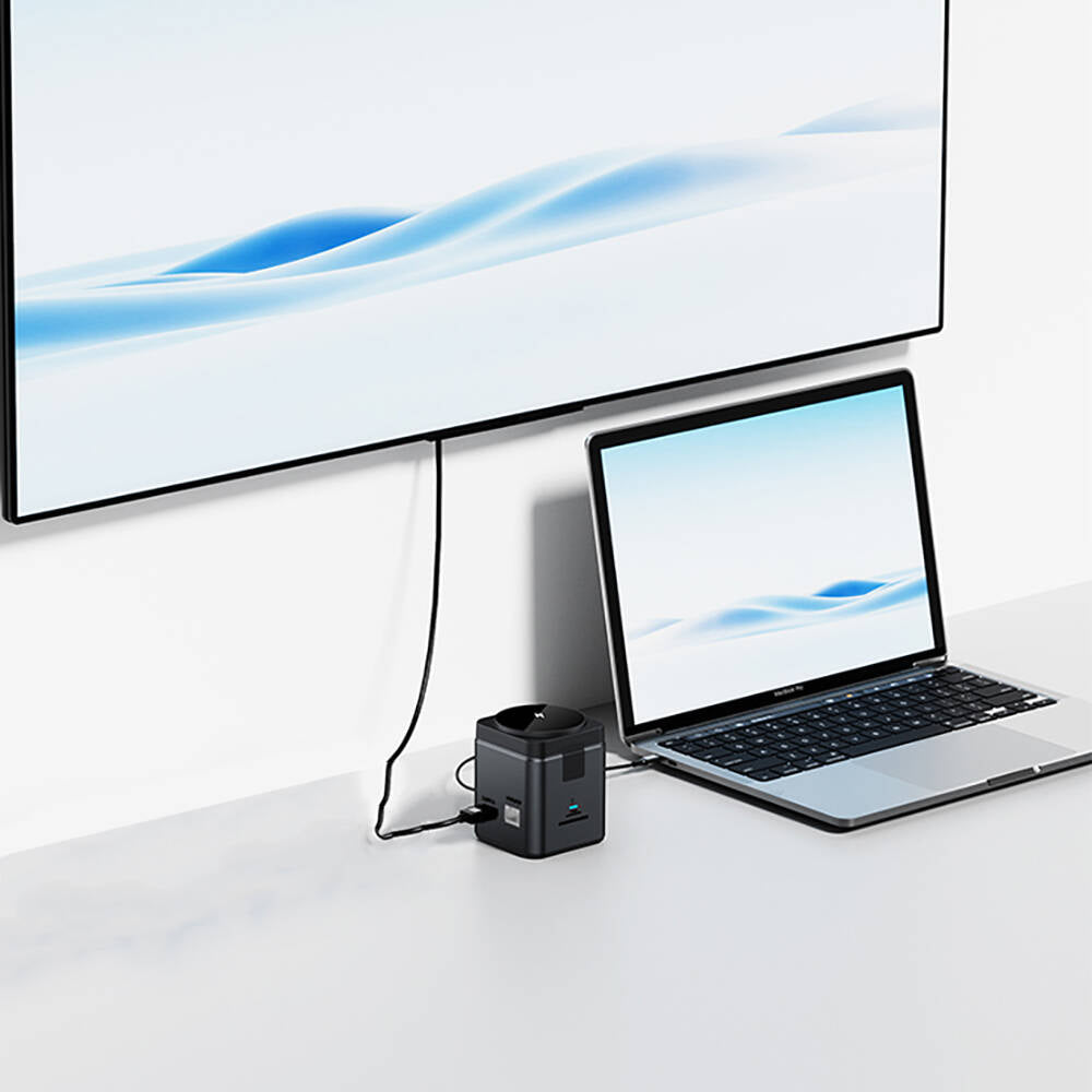 Wiwu Wi-W025 9in1 Magsafe Şarj Özellikli Type-C Hub PD 100W USB 3.0 SD/TF HDMI RJ45 Gri