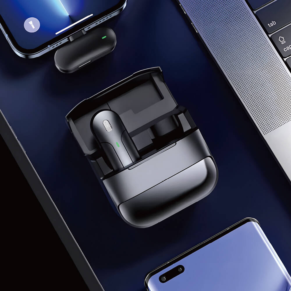 Wiwu Wi-WM001 Lightning Şarj Portlu Kablosuz Yaka Mikrofonu Siyah