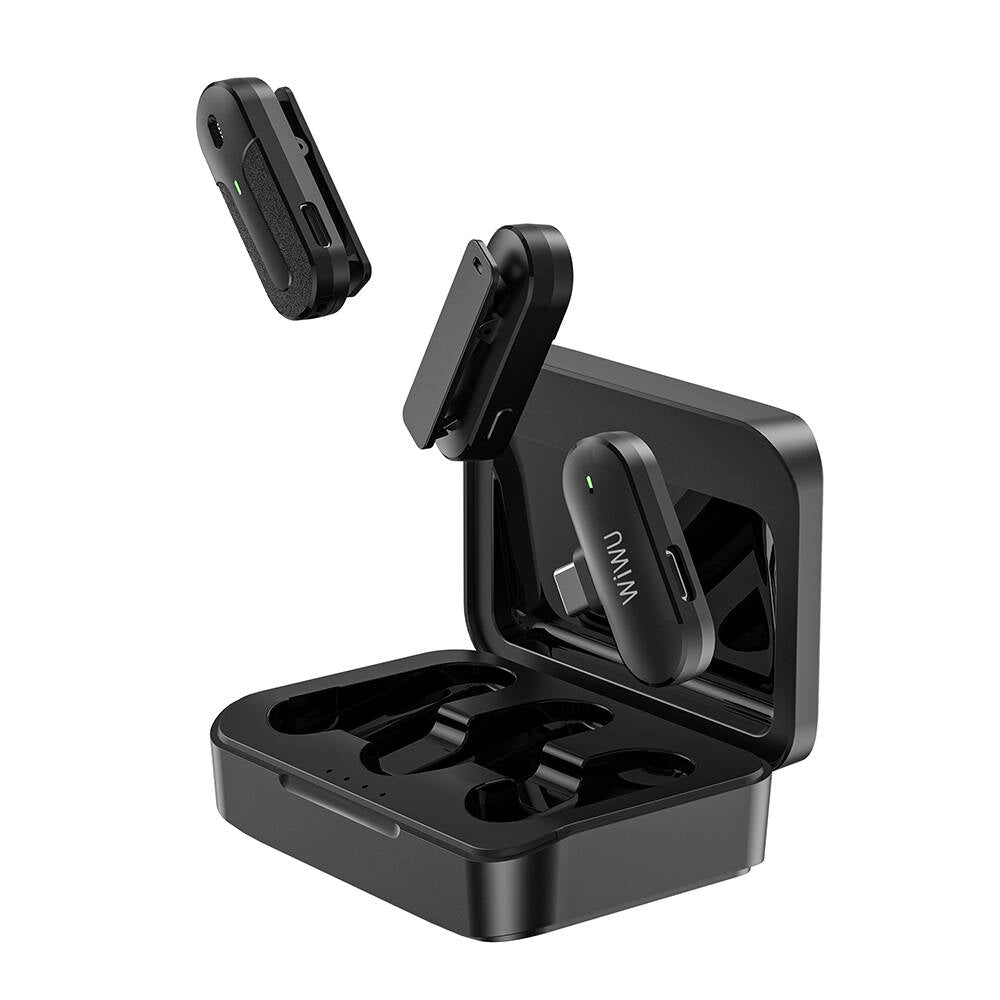 Wiwu Wi-WM002 Type-C Şarj Portlu Kablosuz Yaka Mikrofonu Siyah